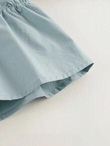 MARC&JANIE Young Girl French Style Stand Collar Lantern Sleeved Shirt, Spring