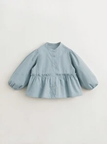 MARC&JANIE Young Girl French Style Stand Collar Lantern Sleeved Shirt, Spring