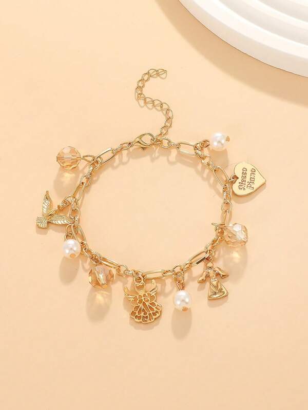 1 Stück einfaches und vielseitiges Armband mit Herz, Kunstperlen und Quaste für Frauen, geeignet für den täglichen Gebrauch und als Geschenk zu Valentinstag, Muttertag, für Mutter