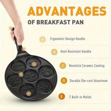 1pc Smiling Face Pancake Pan With 7 Cute Mini Smiling Face Designs, Non-Stick Pancake Griddle, Suitable For Breakfast, Brunch, Party, Birthday And Other Occasions. Not Suitable For Induction Cooktop Or Electric Stove. - Black - View 4