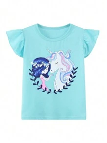 3 pièces T-shirt à manches courtes Cap des jeunes filles pour Pâques, haut imprimé de lapin dessin animé rond col animal, t-shirt décontracté respirant et confortable