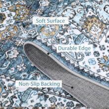 Boho Chic Washable Area Rug Washable Rug Vintage Soft Floral Distressed Print Carpet Non-Slip Non-Shedding Low-Pile Throw Thin Bedroom Rugs For Living Room Dining Room - 藍色 - 查看 4