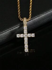 1pc Elegant Cubic Zirconia Cross Pendant Necklace, Gift For Women, Wedding Jewelry