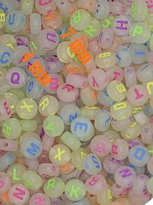 Letras, Abecedario, Acrílico, 50g, 50 piezas aprox, Luneta, Bola, DIY, Bisutería, material para pulseras, Insumos - NEON 16 - Ver 3