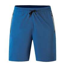 男士跑步短褲,健身運動短褲,帶拉鍊口袋,快干運動短褲,適用於健身、慢跑、訓練等 - 藍色 - 查看 2
