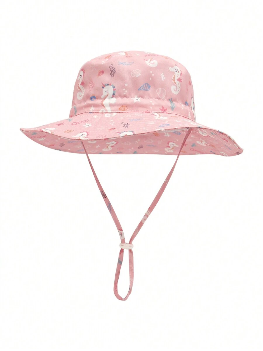 1PC Children's Summer Sun Visor Wide Brim Printed Breathable Beach Fisherman's Hat For Boys And Girls Outdoor Sports Buckets For Baby - Hồng - Xem 1