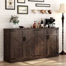 Sideboard Buffet Cabinet With Storage - 65 Inch Farmhouse Kitchen Sideboard Cabinet With Adjustable Shelves, Wooden Coffee Bar Storage Cabinet Buffet Table For Kitchen, Dining Room - màu nâu - Xem 3