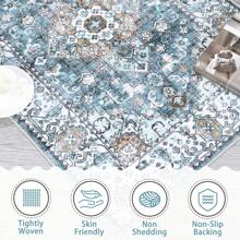 Boho Chic Washable Area Rug Washable Rug Vintage Soft Floral Distressed Print Carpet Non-Slip Non-Shedding Low-Pile Throw Thin Bedroom Rugs For Living Room Dining Room - 藍色 - 查看 5
