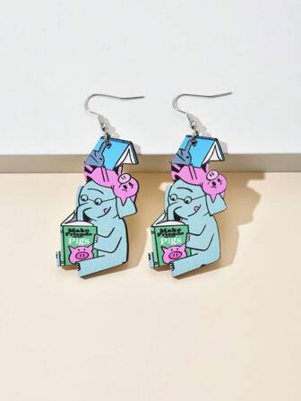 1 Paar Cartoon Elefant Holzohrringe, lässige Ohrringe für den täglichen Gebrauch, geeignet für Schüler und Lehrer, als Geschenk Schulanfang Saison für Klassenkameraden