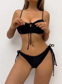 Black Lace-Up Underwire Bikini Set Summer - Black - View 1