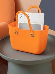 1Pc Plastic Material Bathroom Waterproof Storage Basket, Wash Basket, Household Portable Storage Tool - Burnt Orange - View 10