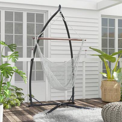 Outsunny Hammock Chair Stand, Hanging Heavy Duty Metal Frame Hammock Stand With Chain, For Hanging Hammock Air Porch Swing Chair, Egg Cahir, Indoor & Outdoor Use, Black