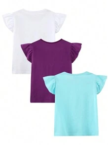 3 pièces T-shirt à manches courtes Cap des jeunes filles pour Pâques, haut imprimé de lapin dessin animé rond col animal, t-shirt décontracté respirant et confortable