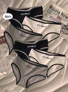 6-Pack Minimalist Mid-Rise Cotton Briefs, Black White Teen Sports Undies. Size Up Recommended; Thick Opaque Fabric Intimates For Casual & Workout Wear - Black and White - View 1
