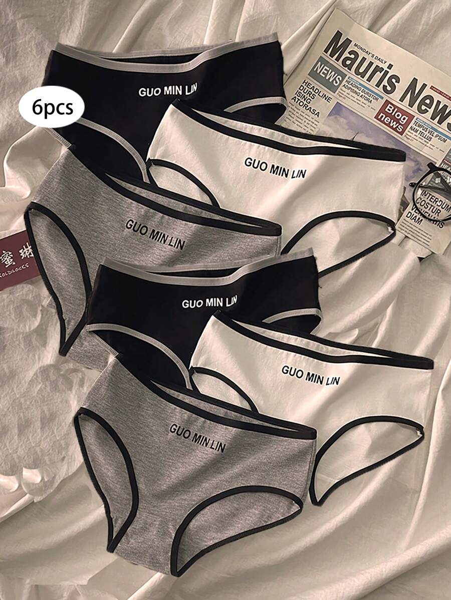 6-Pack Minimalist Mid-Rise Cotton Briefs, Black White Teen Sports Undies. Size Up Recommended; Thick Opaque Fabric Intimates For Casual & Workout Wear - Black and White - View 1