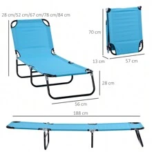 Outsunny Portable Folding Sun Lounger With 5-Position Adjustable Backrest Relaxer Recliner With Lightweight Frame Great For Pool Or Sun Bathing - 淺藍色 - View 3