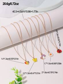 5入組兒童金鍊蘑菇心形蝴蝶層次項鍊 - 彩色 - 查看 5