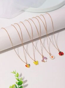 5入組兒童金鍊蘑菇心形蝴蝶層次項鍊 - 彩色 - 查看 4