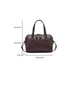 Plain Texture Elegant Ladies' Boston Handbag - Coffee Brown - View 9
