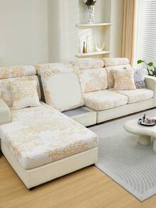 1入兩色織花負離子沙發套,簡約風格彈性沙發套,適用於沙發座椅和靠背,全年使用,寵物友好且防污 - 金色 - 查看 5