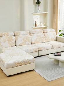 1入兩色織花負離子沙發套,簡約風格彈性沙發套,適用於沙發座椅和靠背,全年使用,寵物友好且防污 - 金色 - 查看 4