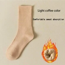 Sports Outdoor 6 Pairs Women's Mid-Calf Towel Bottom Socks, Cotton Sweat-Absorbent Anti-Odor Sports Socks, Non-Slip Pile Socks Suitable For All Seasons, Solid Color Towel Bottom Knee-High Socks For Wearing Outside