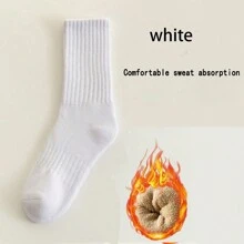 Sports Outdoor 6 Pairs Women's Mid-Calf Towel Bottom Socks, Cotton Sweat-Absorbent Anti-Odor Sports Socks, Non-Slip Pile Socks Suitable For All Seasons, Solid Color Towel Bottom Knee-High Socks For Wearing Outside