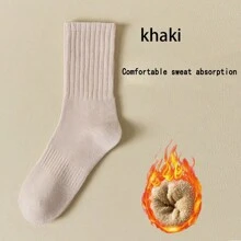 Sports Outdoor 6 Pairs Women's Mid-Calf Towel Bottom Socks, Cotton Sweat-Absorbent Anti-Odor Sports Socks, Non-Slip Pile Socks Suitable For All Seasons, Solid Color Towel Bottom Knee-High Socks For Wearing Outside