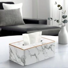 Hộp đựng khăn giấy họa tiết đá cẩm thạch viền vàng bằng da PU trang trí phòng tắm gia đình, đồ dùng phòng tắm, trang trí mùa thu trở lại trường học - Đen và trắng - Xem 1