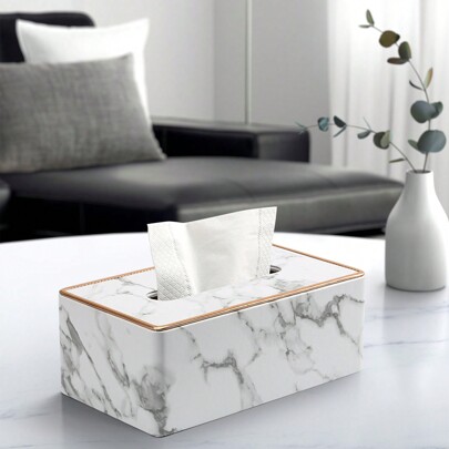 Gold Rimmed Pu Leather Marble Pattern Tissue Box Cover Home Bathroom Decor Bathroom Organizer Fall Decor Back To School