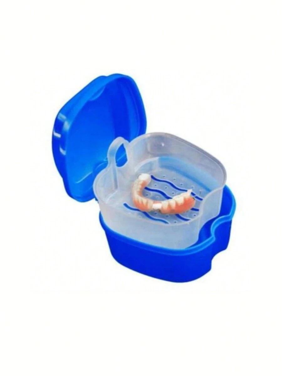 1 Peça Caixa de Limpeza de Dentadura com Coador - Armazenamento e Limpeza de Aparelhos Dentários Portáteis - Para Molhar e Limpar Aparelhos Dentários, Protetores Bucais, Protetores Noturnos, Retentores, Acessório Portátil - Azul Marinho - Visão 1