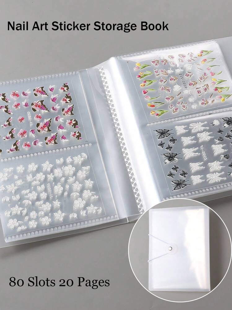 80 Slots Nail Art Stickers Storage Book Empty Album Decals Collecting Organizer Holder Display Notebook Manicure Tools Gift For Women & Girl ,Jewellery Box,Pouch,Makeup Brush Holder,Brush Holder,Perfume Organiser,Pouch Bag,Gifts For Women,Christmas Gifts,Gift Ideas For Women,Room Decor - Clear - View 1