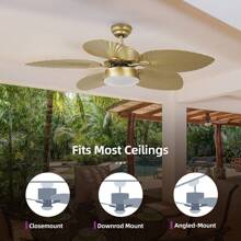 52 Inch Tropical Ceiling Fans With Lights And Remote Modern Fan Light With 5 Palm Leaf Blades Memory Function For Outdoor/Indoor For Halloween Christmas Gift - Gold - View 8
