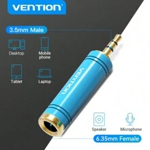 Vention 3.5毫米公頭轉6.35毫米（1/4'')母頭音頻轉換器,6.35毫米轉3.5毫米高級轉換器,適用於ipod、筆記本電腦、家庭劇院裝置、放大器等設備 - 藍色 - 查看 2