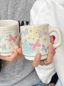 1 szt. Malowany ręcznie kolorowy ceramiczny kubek motyla, stylowy kubek do kawy z tęczowym motylem dopaminy, bardzo atrakcyjny kubek na wodę dla najlepszego przyjaciela, słodki kubek na mleko dla pary, odpowiedni do salonu, jadalni, biura, akademika z powrotem do szkoły