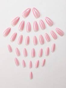 30 piezas de uñas postizas en forma de almendra de color rosa pálido con efecto metálico, de estilo minimalista y delicado, con 1 lima de uñas y 1 juego de uñas de gel de gel