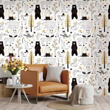 1片45x300cm可愛卡通動物圖案剝離式pvc啞光紋理壁紙,適用於臥室、客廳、家具、牆面翻新、廚房、桌面、櫥櫃,4季diy自粘式壁貼 - XBZ122 - 查看 1