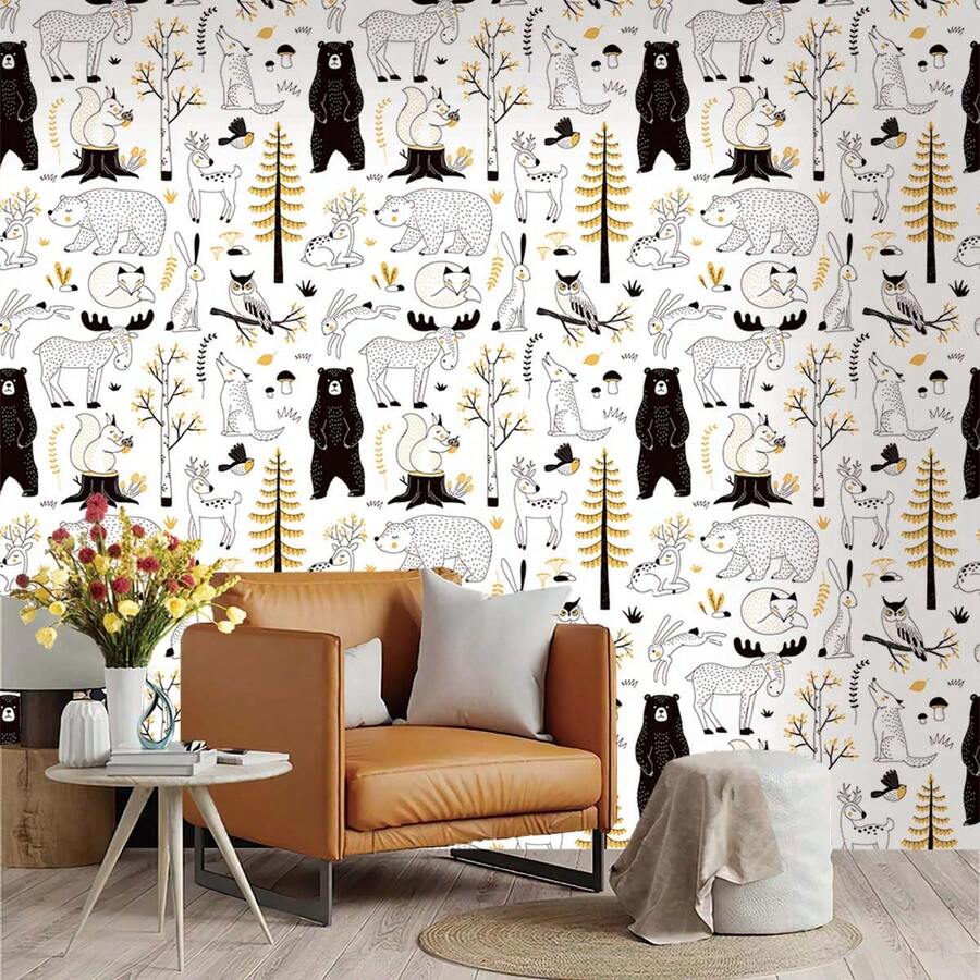 1片45x300cm可愛卡通動物圖案剝離式pvc啞光紋理壁紙,適用於臥室、客廳、家具、牆面翻新、廚房、桌面、櫥櫃,4季diy自粘式壁貼 - XBZ122 - 查看 1