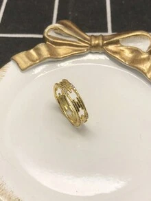 1個女性用純銀戒指,古董優雅風格,微嵌鋯石,時尚百搭手指珠寶 - 金黃色 - 查看 2