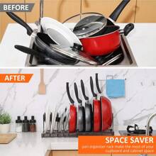 1個可伸縮/可擴展的鍋和鍋架適用於櫥櫃，蓋子存儲架，適用於櫥櫃儲物箱和存儲空間，帶有10/12個可調節隔板和防刮條 - 黑色 - 查看 6