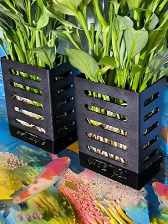 1pc Black Plastic Hanging Shelf For Plants Water Plants Growing, Fish Tank Aquarium Accessories, Hollow Basket For Home Decor