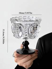 1 件复古黑宫廷风格浮雕玻璃高脚杯，简约透明优雅设计，冰淇淋玻璃杯，甜点杯，适合客厅、咖啡厅、聚会 - 黑白 - 查看 3