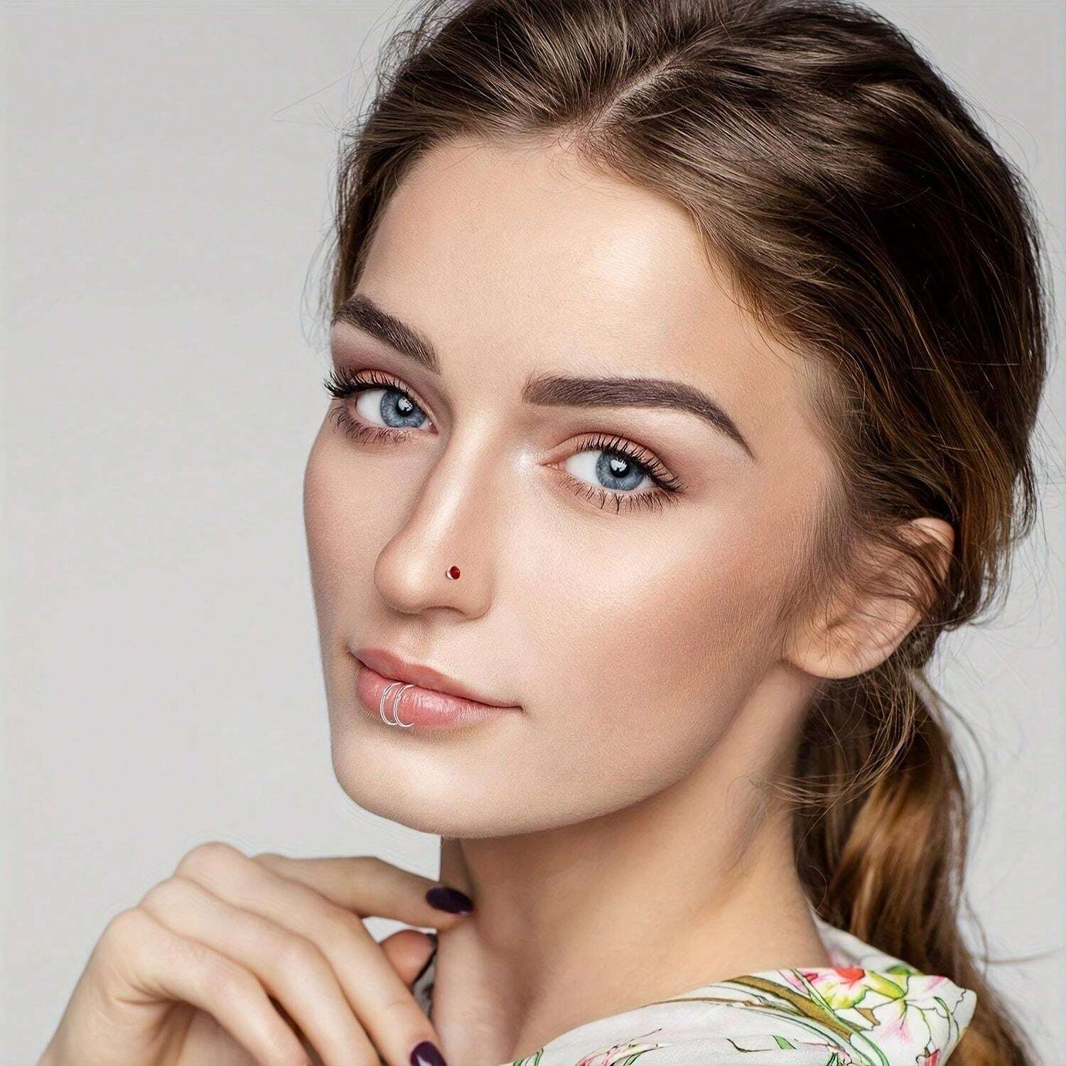 34pcs Stainless Steel Nose Stud And Hoop Set With Crystal Nose Stud