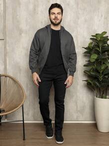 Men Zip-Up Hoodies - 深灰色 - 查看 5