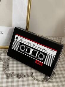 Unique Design Vintage Style Personalized Radio & Cassette Tape Chain Shoulder Bag - Black - View 1