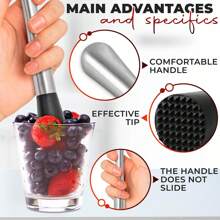 Quầy bar nhà bếp Dụng cụ pha chế đồ uống cho cocktail- Máy nghiền trái cây bằng thép không gỉ 304 dài 8 inch - Dụng cụ quầy bar tại nhà để làm hỗn hợp Mojito và các đồ uống trái cây khác khi cắm trại - Bạc - Xem 5