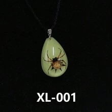 樹脂真昆蟲蜘蛛蠍子項鍊,夜光昆蟲琥珀吊墜