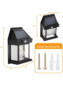 Solar Powered Wall Lamp With Motion Sensor Led, Automatic Charging From Dusk Till Dawn, Outdoor Garden Light For Porch, Fence, Etc. Outdoor Lights, Solar Lights Outdoor - Black - View 7