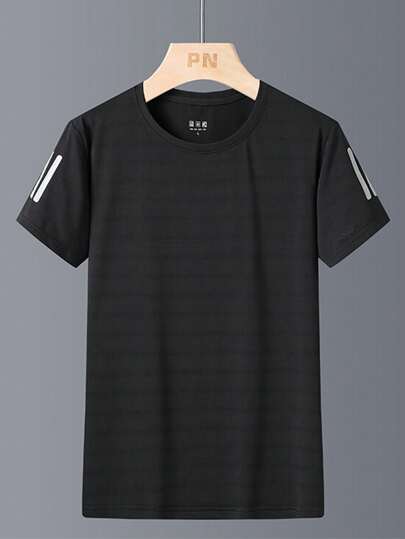 夏季健身女款反光条纹压花冰丝T恤速干宽松休闲运动短袖T恤