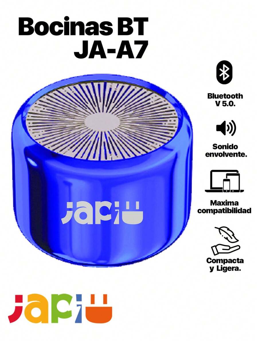 JapiMX Mini Bocina Portátil Bluetooth 5.0 Jp-a7 Gran compatibilidad computadoras, tabletas, celulares Varios Colores!!! Compacta y Ligera - Azul - Ver 1